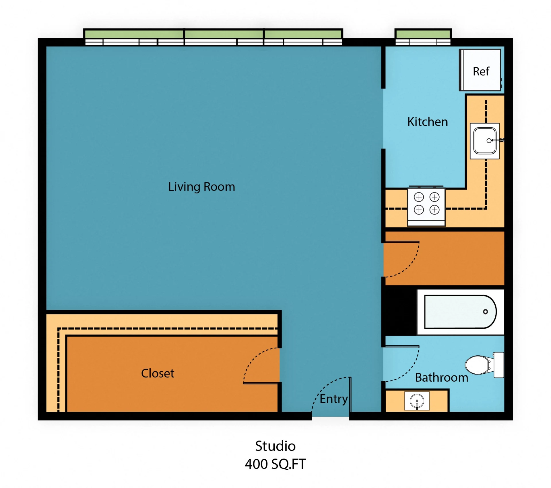 Studio Floor Plan at Carolina Court Apartment Homes, Washington, 98109