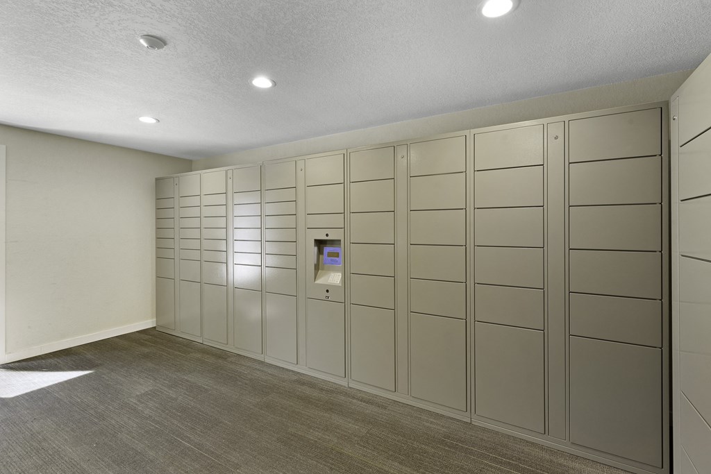 Wall of Package Lockers at Campo Basso Apartment Homes, Lynnwood, 98087