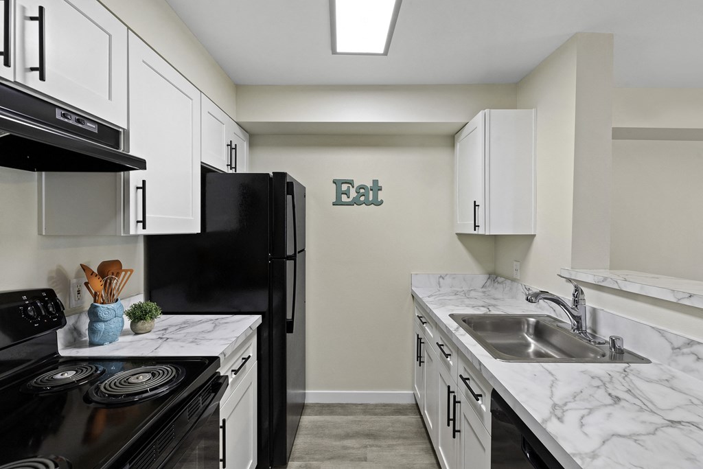 kitchen view and appliances at Camelot Apartment Homes, Everett, WA, 98204