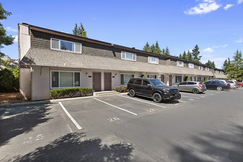 View of Resident Reserved Parking Space in front of Townhome at Woodlake Townhomes, Edmonds