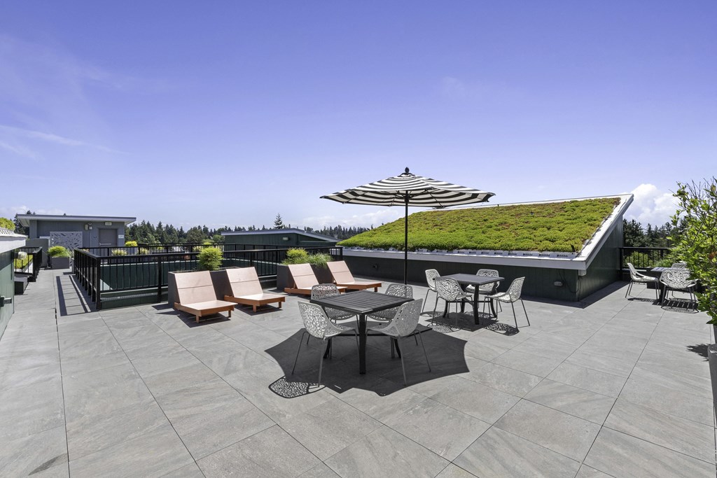 a green area at the rooftop resident lounge at Sedona Apartments, Seattle, WA, 98115