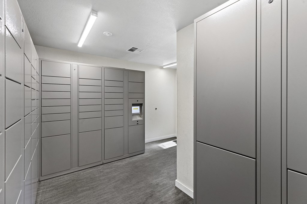 a row of lockers in a room