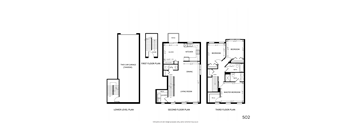 three floor plan of a house with a garage at Mainstreet Village, Novi, MI
