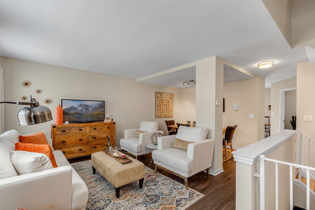 Living Room With TV at Mainstreet Village, Novi, MI, 48375