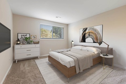 a bedroom with a bed and a dresser