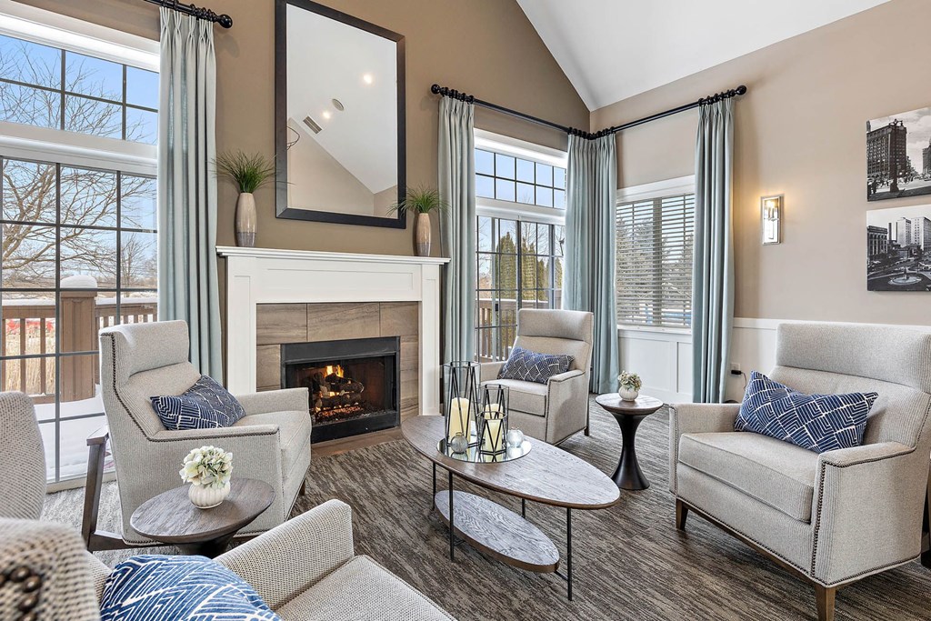 Clubroom With Fireplace at Brownstones, Novi, MI
