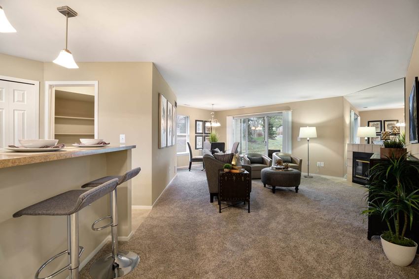 Kitchen And Living Area Kitchen And Living Area at Amberly Apartments, West Bloomfield, 48322 - Photo Gallery