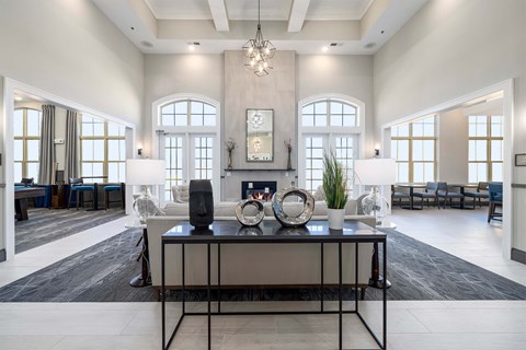 Luxurious resident clubhouse at Griffin Weston townhomes and apartments in Cary, NC.