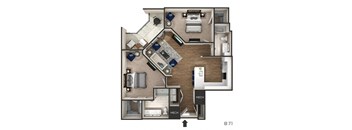 2 bed 2 bath floor plan D at The Griffin Royal Oak, Royal Oak, Michigan
