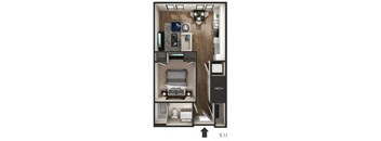 Studio 1 bath floor plan at The Griffin Royal Oak, Royal Oak, MI, 48067