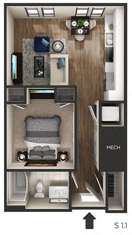 Studio 1 bath 582 Sq. Ft. floor plan at The Griffin Royal Oak, Royal Oak, MI, 48067