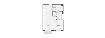 A floor plan of a house with a living room, dining room, kitchen, bathroom, and bedroom.