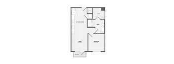A floor plan of a house with a living room, kitchen, dining room, and two bedrooms.