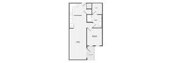 A black and white floor plan of a house with a living room, kitchen, dining room, bathroom, bedroom, and balcony.