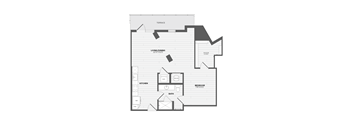 A floor plan of a house with a living room, kitchen, bathroom, and bedroom.