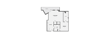 A floor plan of a house with a living room, dining room, kitchen, and two bathrooms.