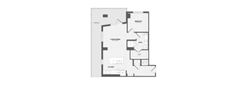 A floor plan of a house with a living room, dining room, kitchen, and bathroom.