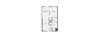 A floor plan of a house with a living room, dining room, kitchen, bathroom, and bedroom.