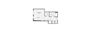 A floor plan of a house with a living/dining area, kitchen, and bath.
