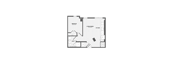A black and white image of a floor plan for a small apartment.
