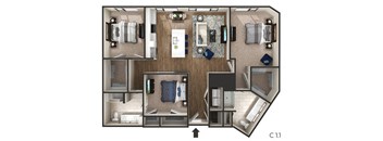 3 bed 2 bath floor plan D at The Griffin Royal Oak, Royal Oak, MI
