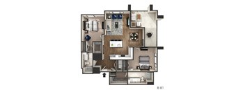 2 bed 2 bath floor plan F at The Griffin Royal Oak, Michigan