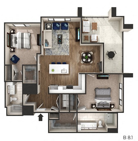 2 bed 2 bath 1,316 Sq. Ft. floor plan F at The Griffin Royal Oak, Michigan