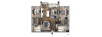 3 bed 2 bath floor plan B at The Griffin Royal Oak, Michigan, 48067