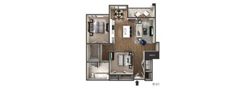 2 bed 1 bath floor plan at The Griffin Royal Oak, Royal Oak