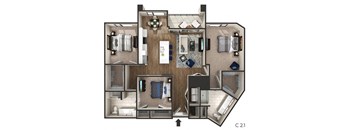 3 bed 2 bath floor plan at The Griffin Royal Oak, Royal Oak