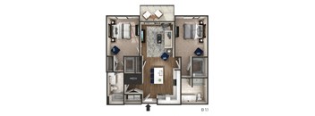 2 bed 2 bath floor plan at The Griffin Royal Oak, Michigan, 48067