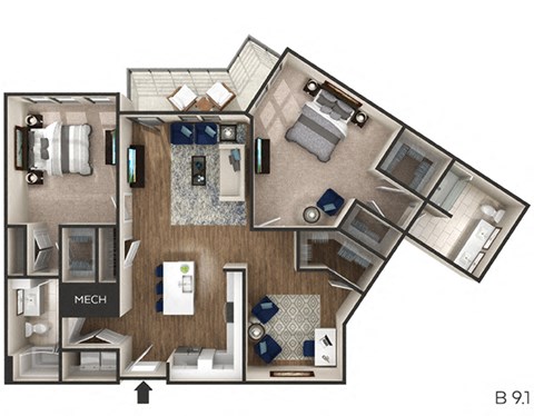 2 bed 2 bath 1,464 Sq. Ft. floor plan H at The Griffin Royal Oak, Royal Oak, MI, 48067