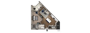 1 bed 1 bath floor plan F at The Griffin Royal Oak, Royal Oak, MI