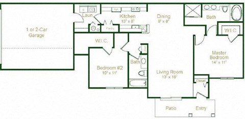 2  Bed   2  Bath   1,236 Sq. Ft. Cortland Floor Plan at Cidermill Village, Rochester Hills, MI
