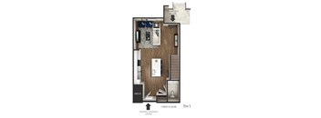 1 bed 1.5 bath floor plan K at The Griffin Royal Oak, Michigan, 48067