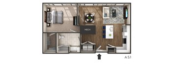 1 bed 1 bath floor plan D at The Griffin Royal Oak, Michigan, 48067