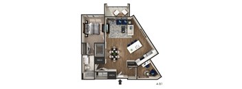 1 bed 1 bath floor plan H at The Griffin Royal Oak, Royal Oak, Michigan