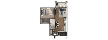 1 bed 1 bath floor plan B at The Griffin Royal Oak, Royal Oak