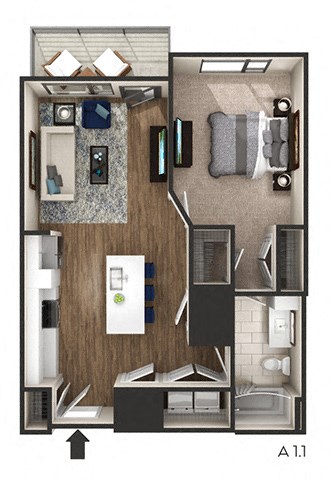 1 bed 1 bath 896 Sq. Ft. floor plan at The Griffin Royal Oak, Royal Oak, 48067