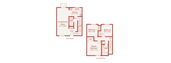 a floor plan of a living room and a bedroom at Shorebrooke Townhomes, Novi, 48375