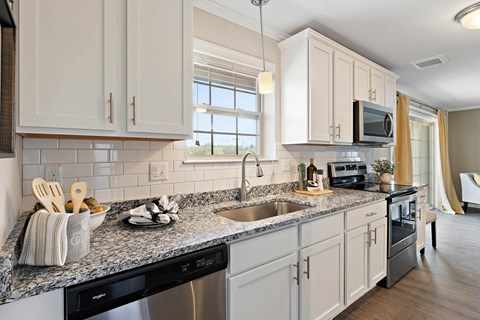 a kitchen with a sink and a counter top
