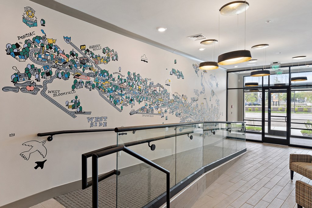 a large white wall with a map of the united states painted on it  at The Griffin Royal Oak, Michigan, 48067