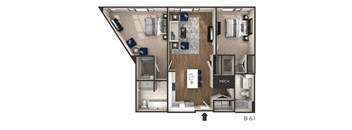 2 bed 2 bath floor plan B at The Griffin Royal Oak, Royal Oak, MI