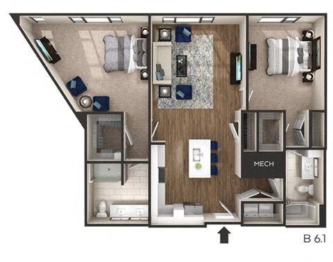 2 bed 2 bath 1,234 Sq. Ft. floor plan B at The Griffin Royal Oak, Royal Oak, MI