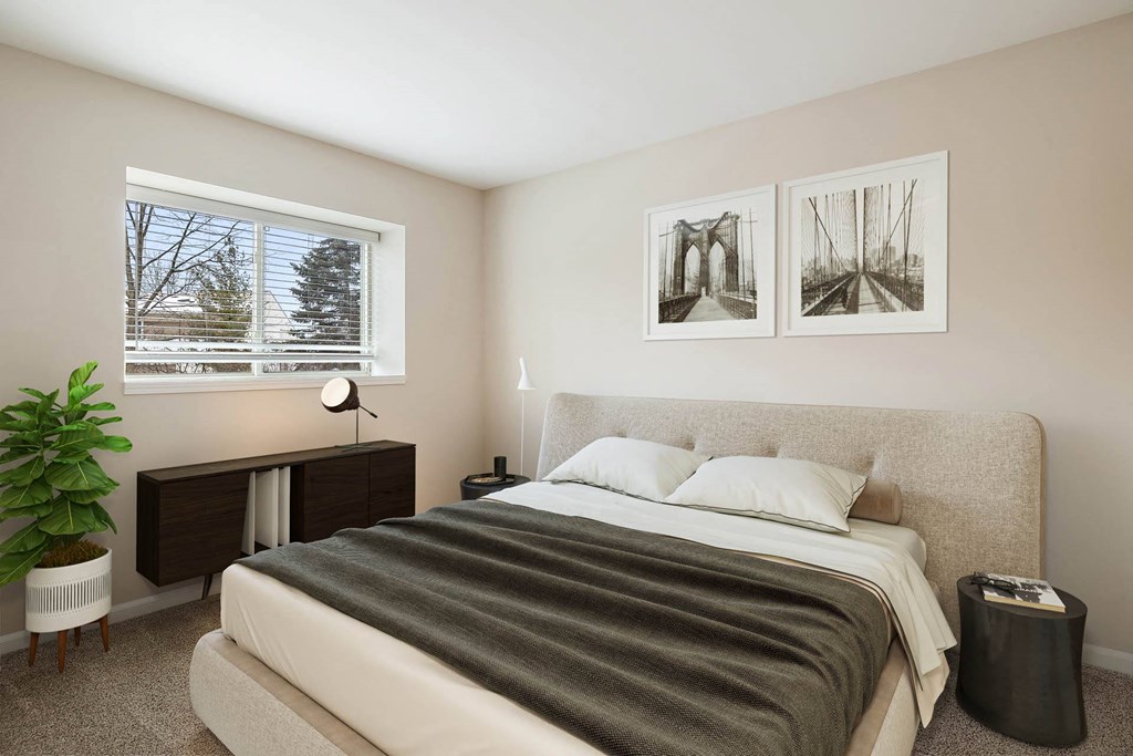 Bedroom With Expansive Windows at Shorebrooke Townhomes, Novi, MI