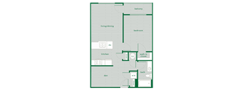 A floor plan of a house with a den, kitchen, bath, and bedroom.