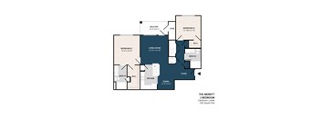 A floor plan of a 2 bedroom apartment with a living room and a foyer.
