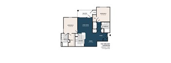 A floor plan of a two bedroom apartment with a foyer, bathroom, kitchen, dining room, and balcony.