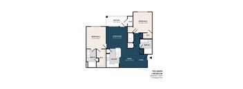 A floor plan of a two bedroom apartment with a living room and a dining area.
