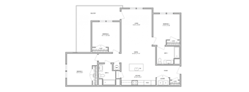 A floor plan of a house with labeled rooms such as Bedroom 1, Bathroom, Kitchen, and Living Room.
